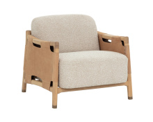 Sunpan 112247 - Calloway Lounge Chair - Light Oak - Santa Cruz Oatmeal / Nubuck Caramel Leather